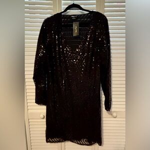 City Chic Elegant Black Sequin Long Sleeve Dress M/18 NWT